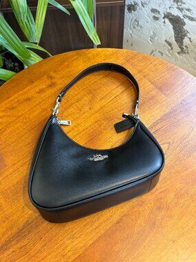 Coach Teri Hobo Bag in Black Leather with Silver Hardware